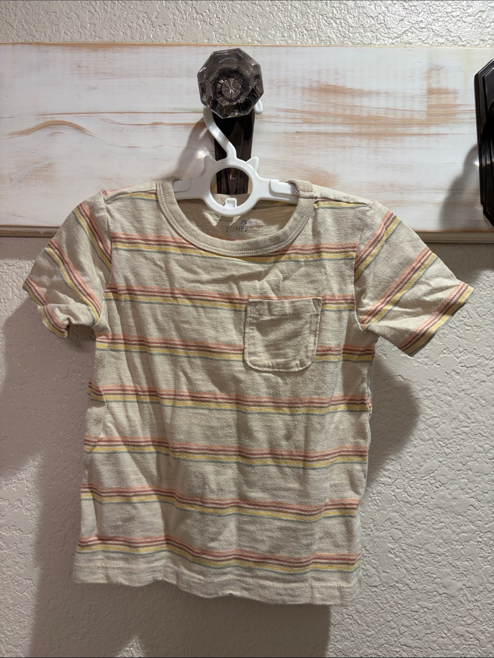 Garanimals Cream Short Sleeve Tee with Pastel Stripe Pocket